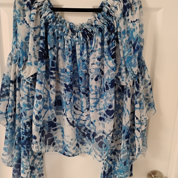 Blue Tie-Dye Off-Shoulder Women's Top - Picture 2 of 4